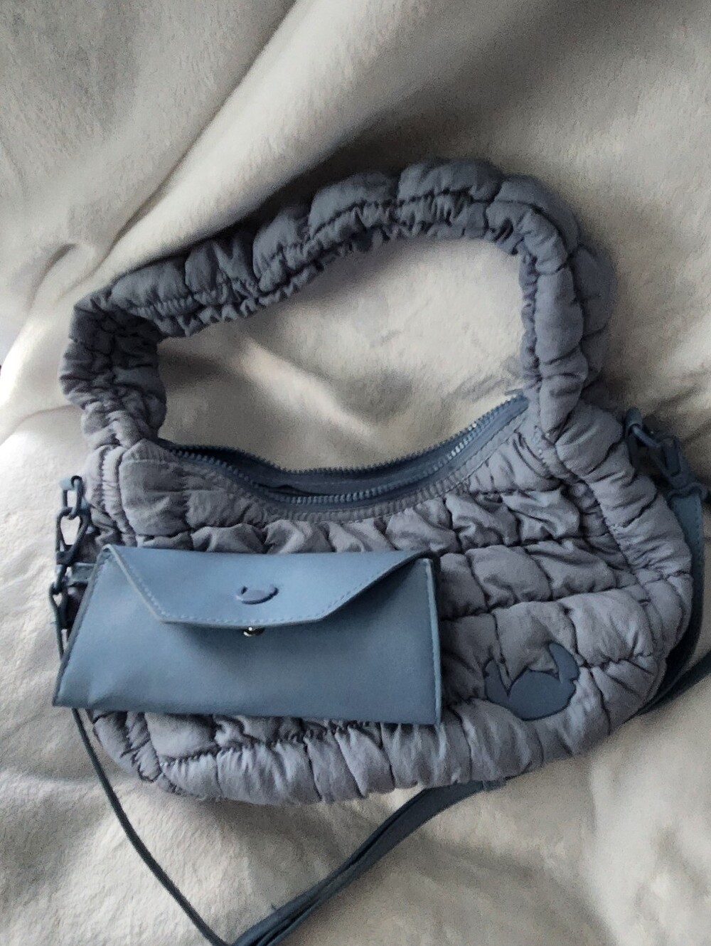 Disney Stitch Light Blue Quilted Shoulder Bag with Front Pouch